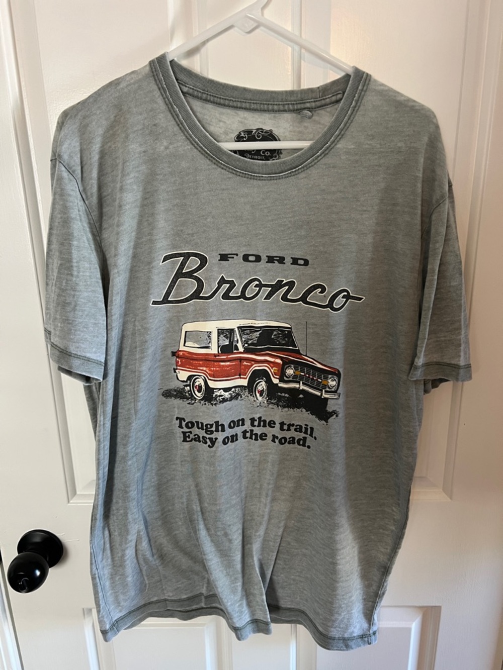 Lucky Brand Gray Tee with Red and Cream Bronco Graphic
